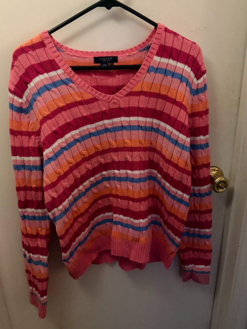 Chaps V-Neck Striped Cotton Sweater W XL
